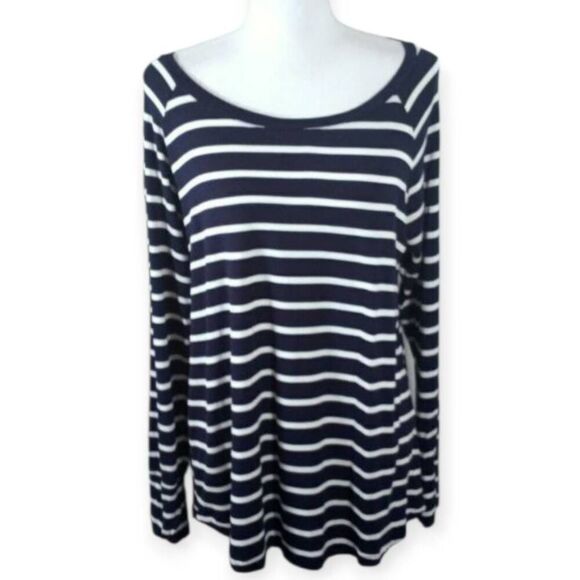 91 NAVY & WHITE STRIPE T-SHIRT SZ.M EUC - Picture 1 of 3